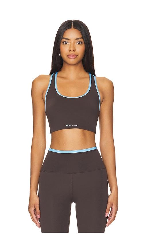 p.e nation stellar sports bra in chocolate.