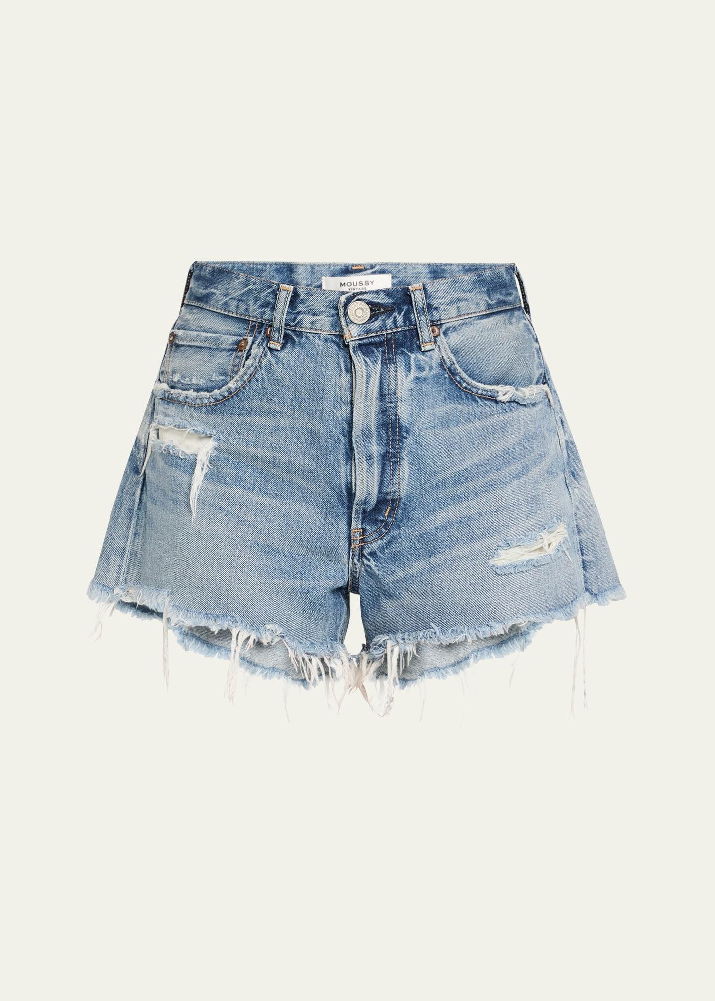 packard distressed button-fly denim shorts