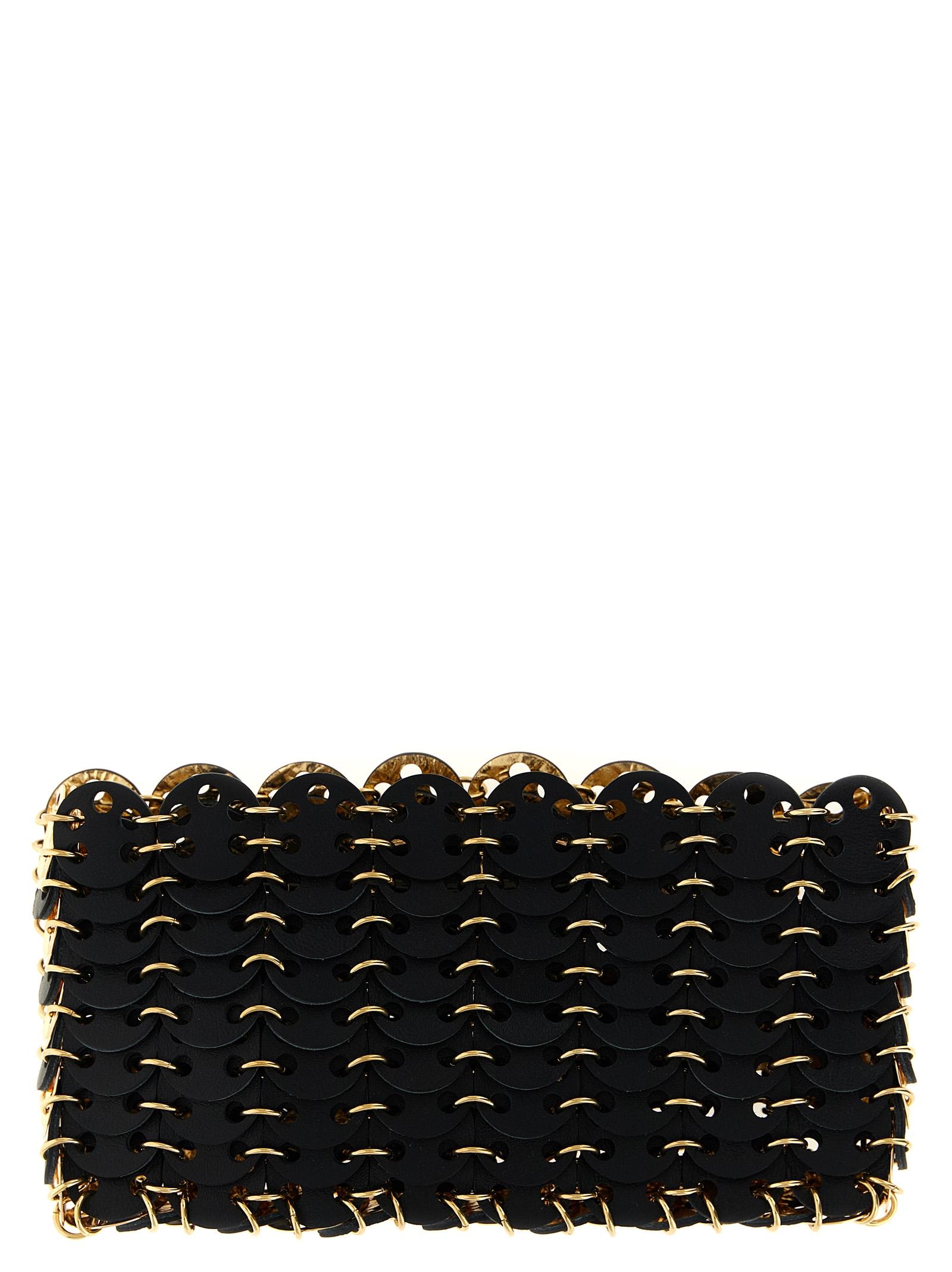 paco rabanne 1969 nano flip reversible shoulder strap black calf leather steel brass crossbody bags - women