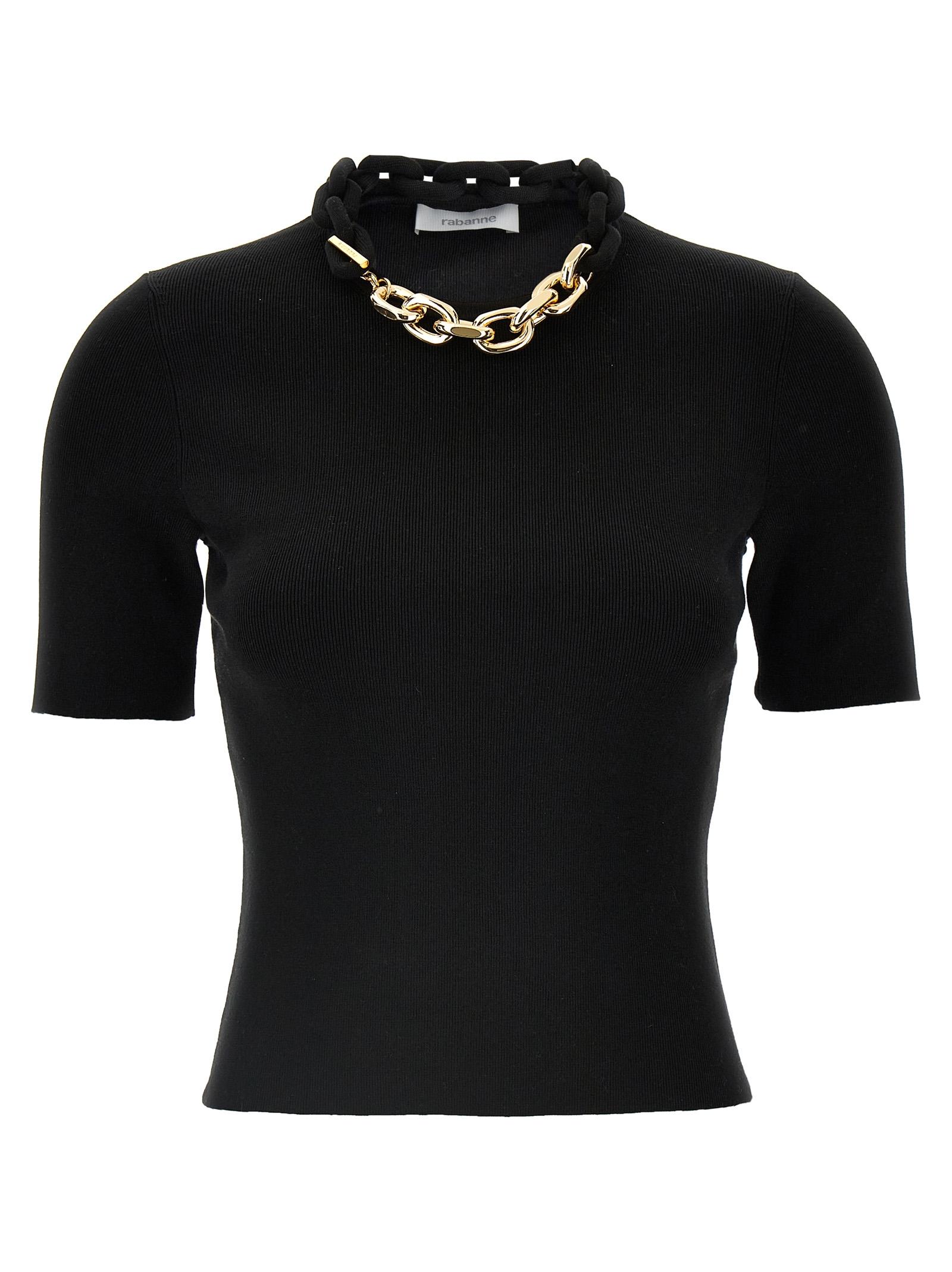 paco rabanne chain t-shirt black silk cotton elastane - women