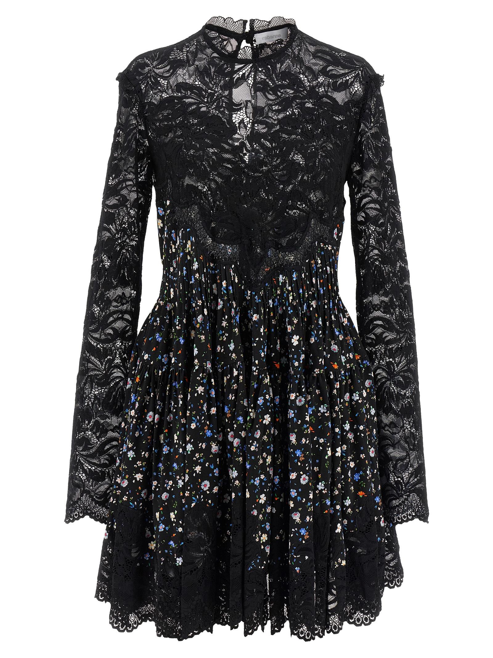 paco rabanne floral lace dress black virgin wool cashmere - women