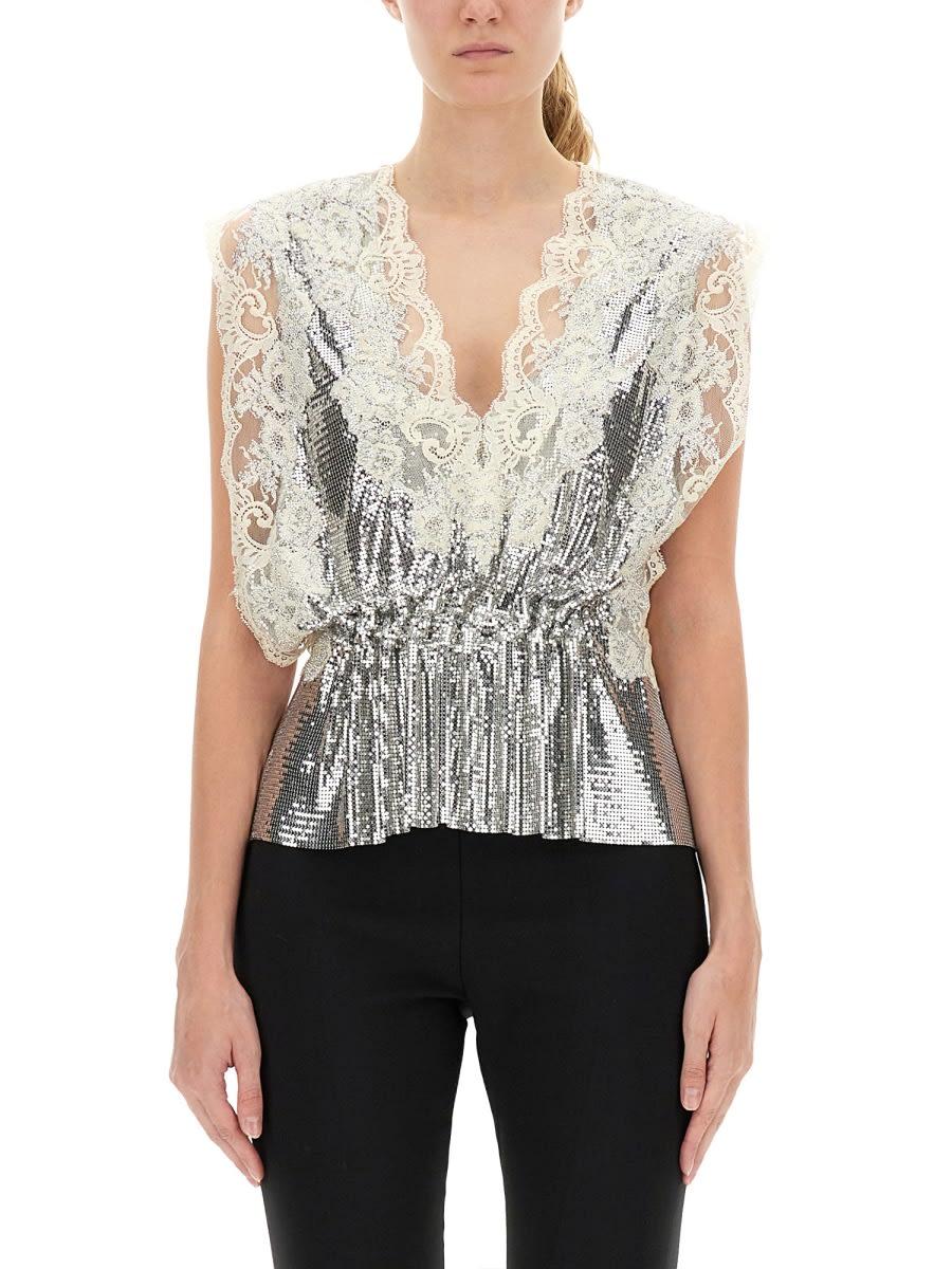 paco rabanne lace and sequin top