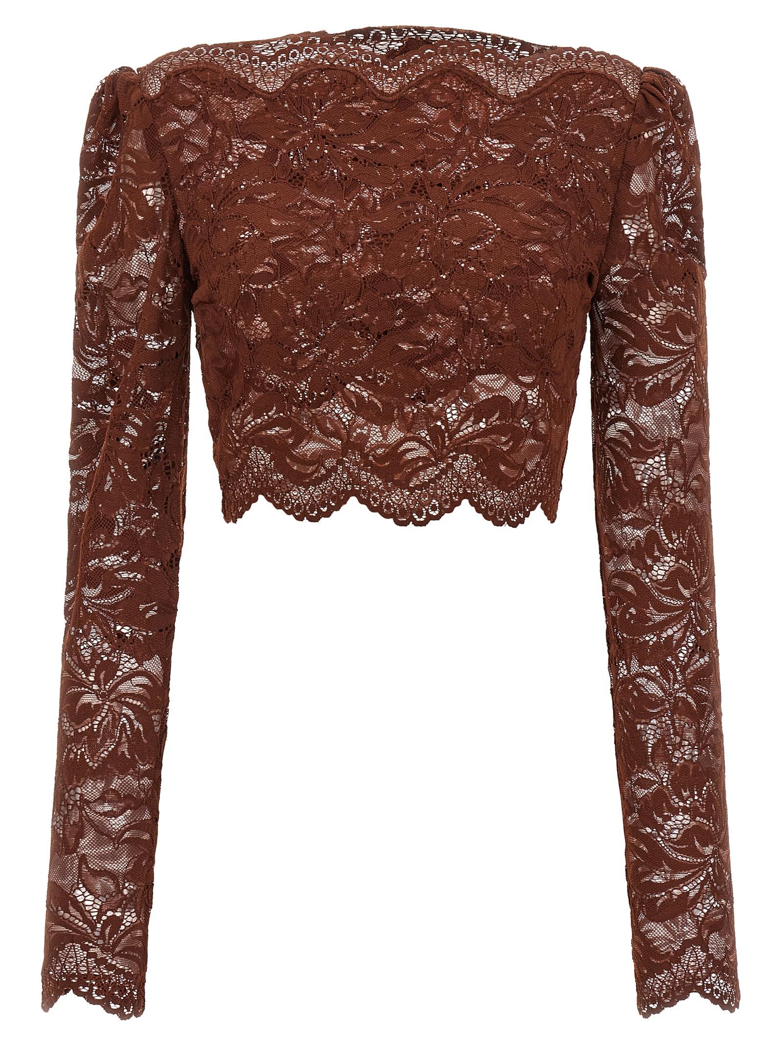 paco rabanne lace crop top brown polyamide tops - women