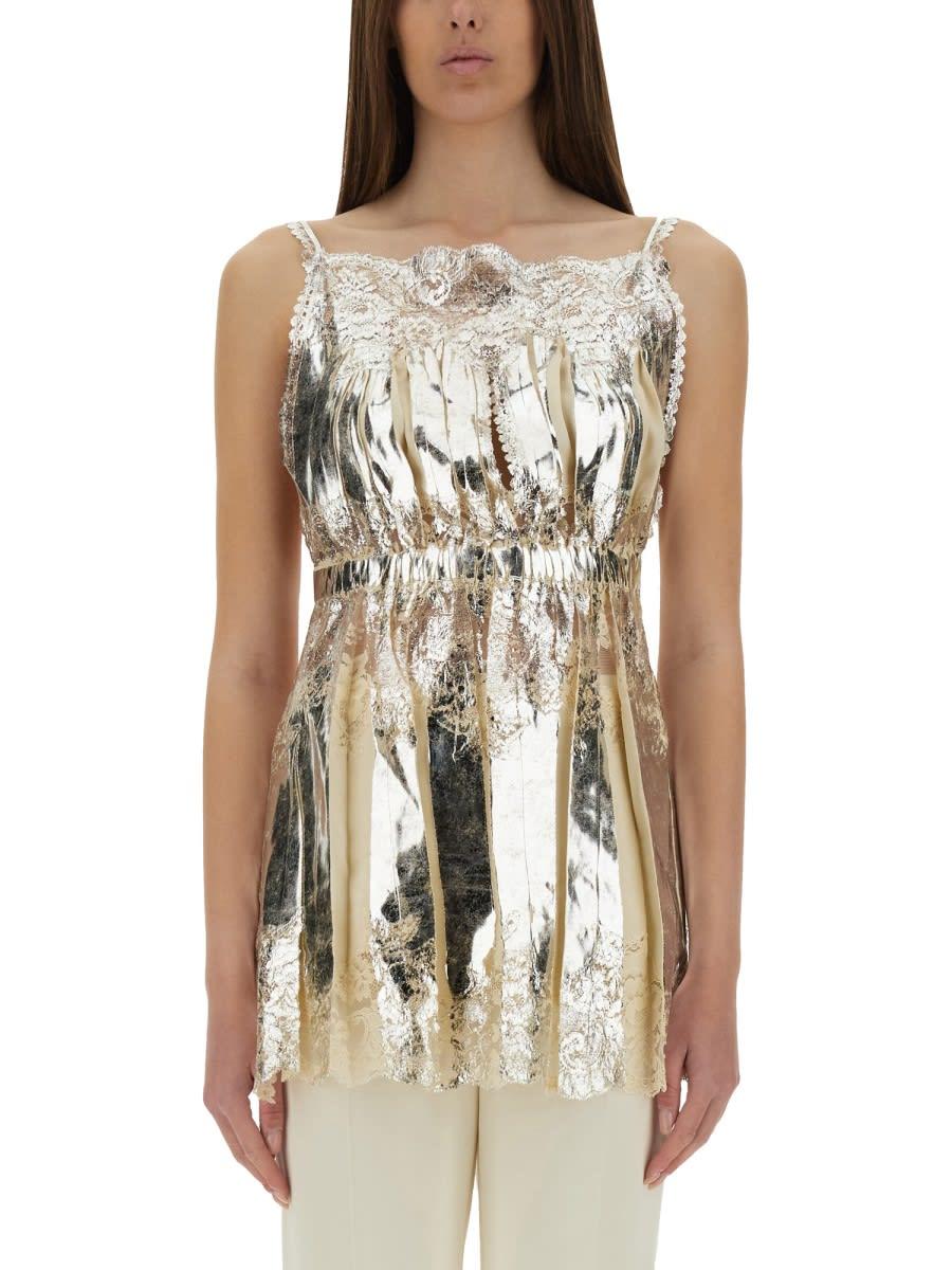 paco rabanne laminated pleated satin top