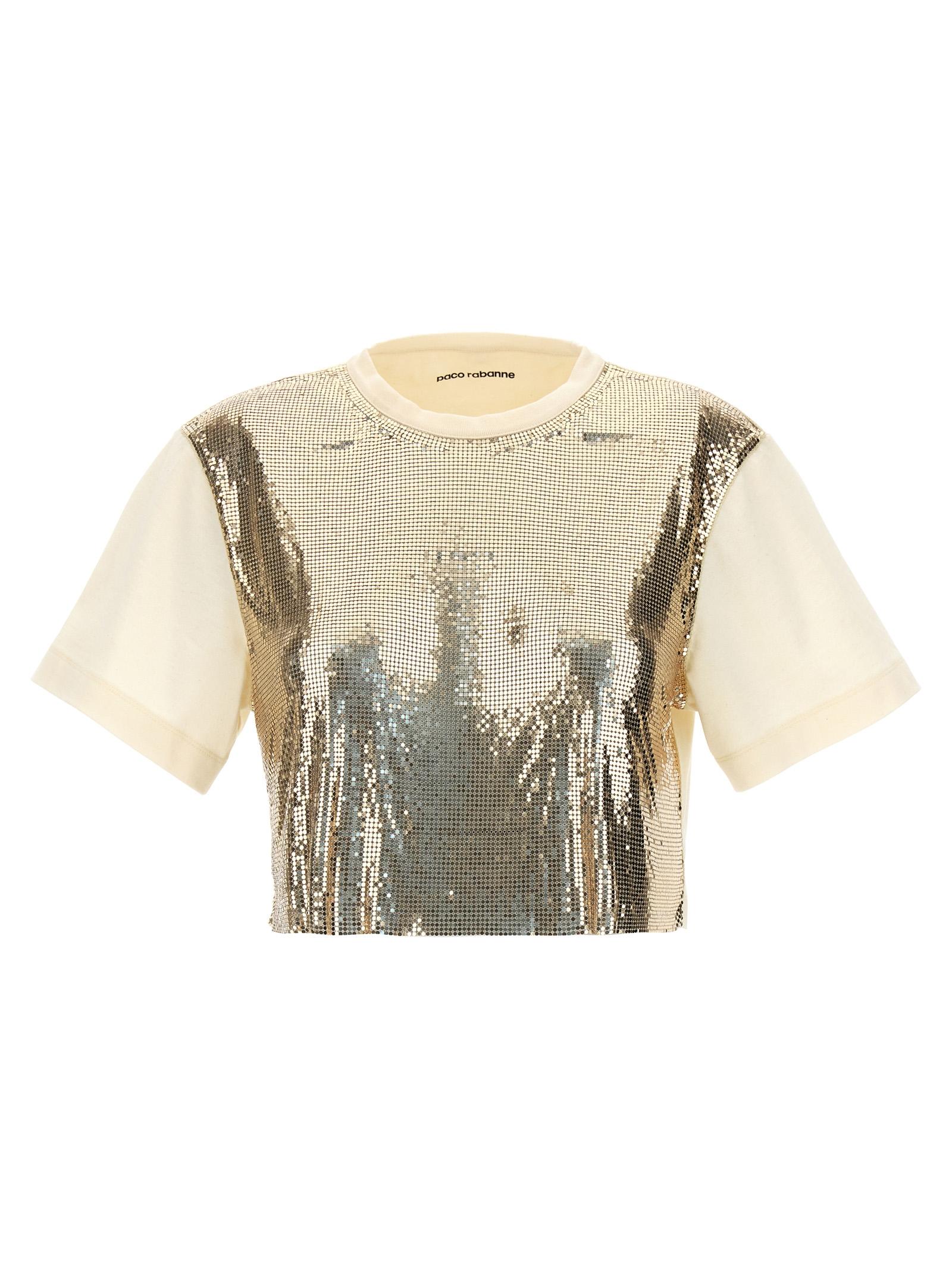 paco rabanne metal sequin top gold cotton polyester tops - women