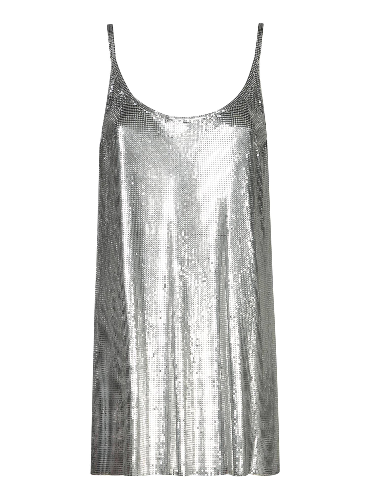 paco rabanne metallic sleeveless top with spaghetti straps and chainmail in tech fabric woman