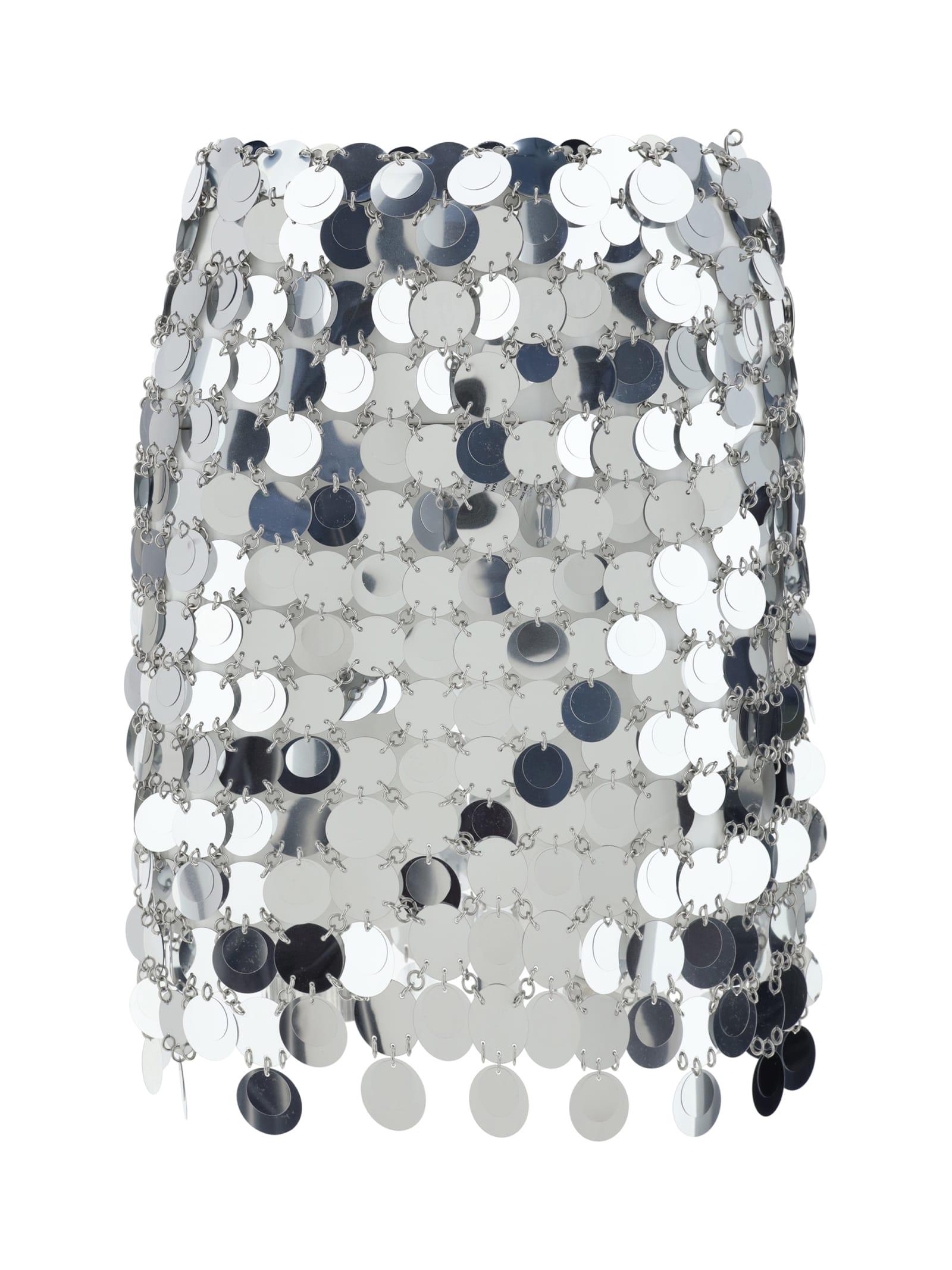 paco rabanne mini skirt with circular mirror effect discs