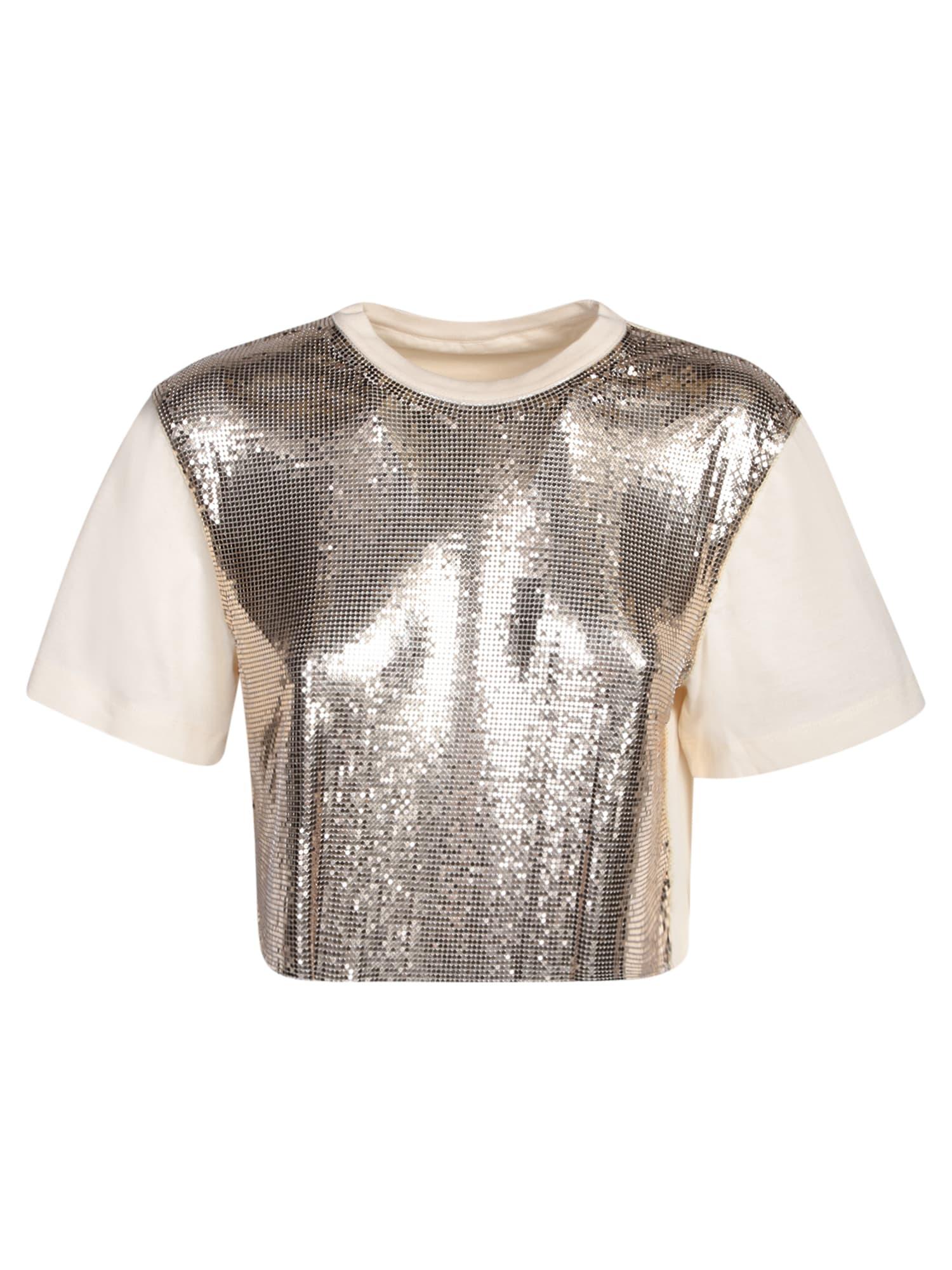 paco rabanne nude top in shiny mix-mesh