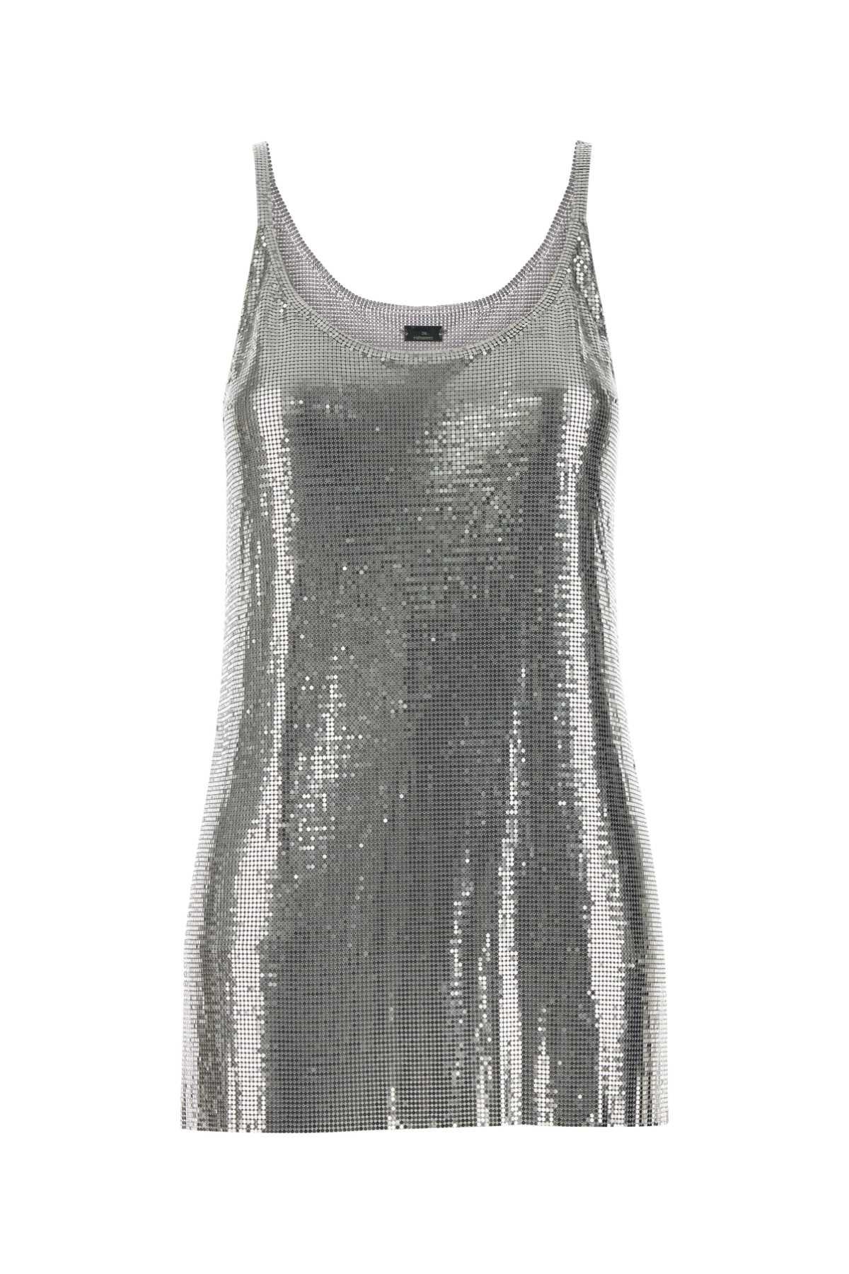 paco rabanne silver metal knit top