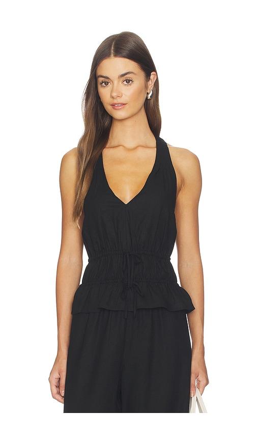 paige alysha linen top in black.