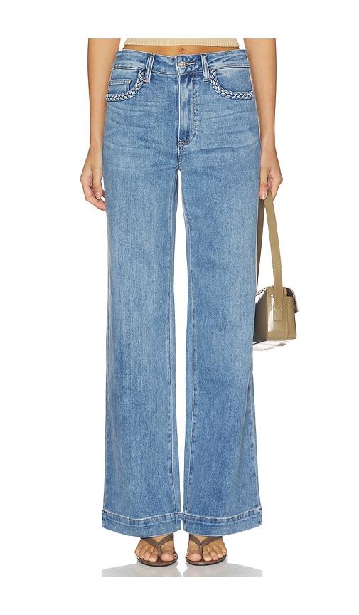 paige anessa braided pocket edge jeans in blue.