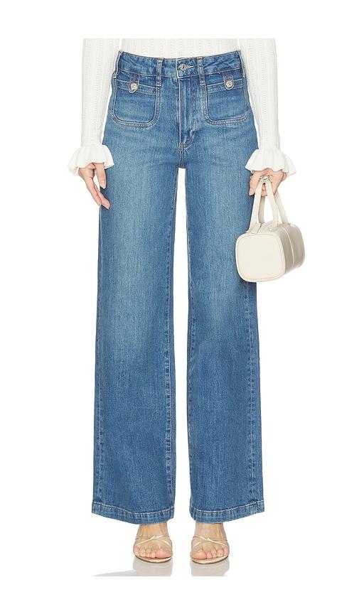 paige anessa rounded pockets jeans in blue.