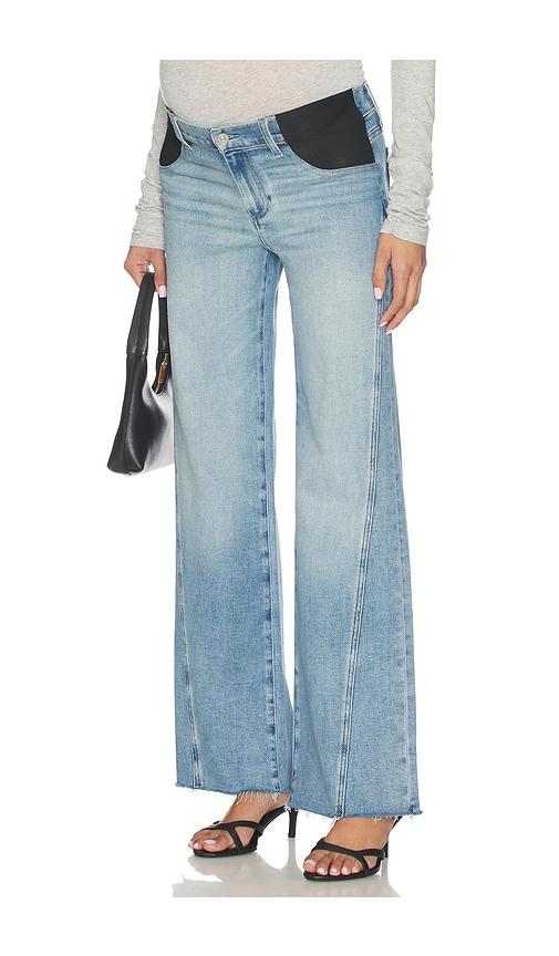 paige anessa twisted outseam maternity jeans in blue.