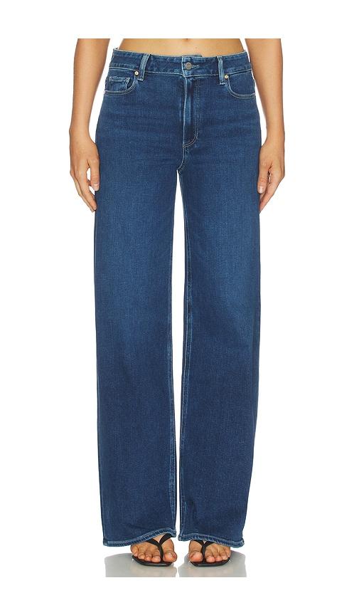 paige anessa wide leg jeans in blue.