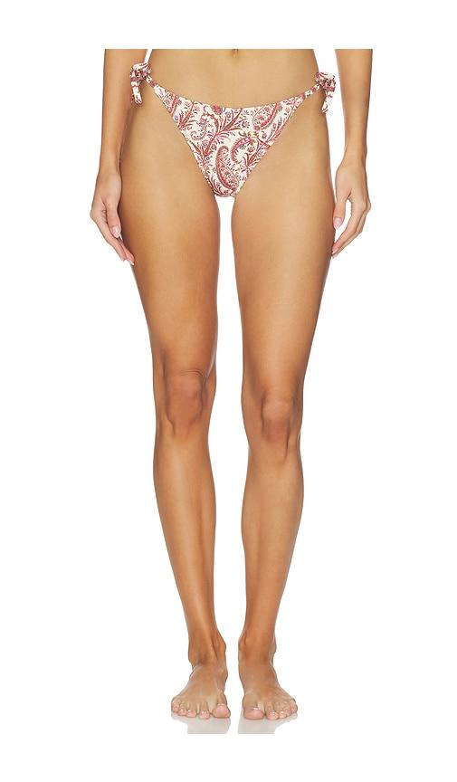 paige camille side tie brief bikini bottoms in cream,burgundy.