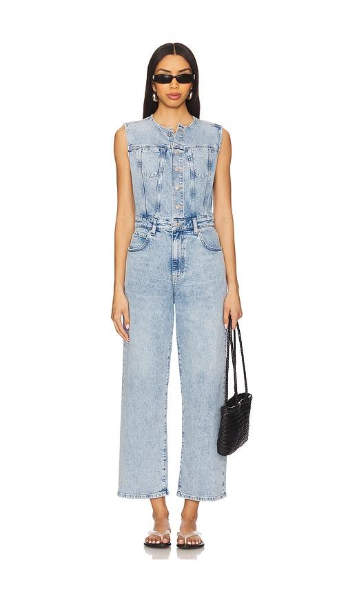 paige cirie ankle denim jumpsuit in blue.