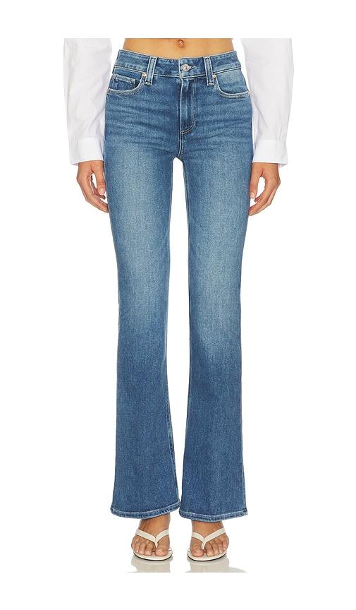 paige high rise laurel canyon bootcut jeans in blue.