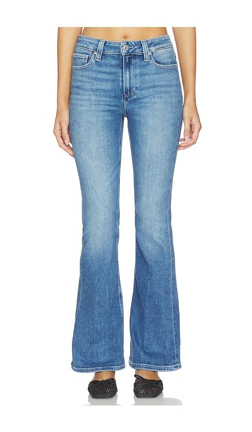 paige high rise laurel canyon petite bootcut jeans in blue.