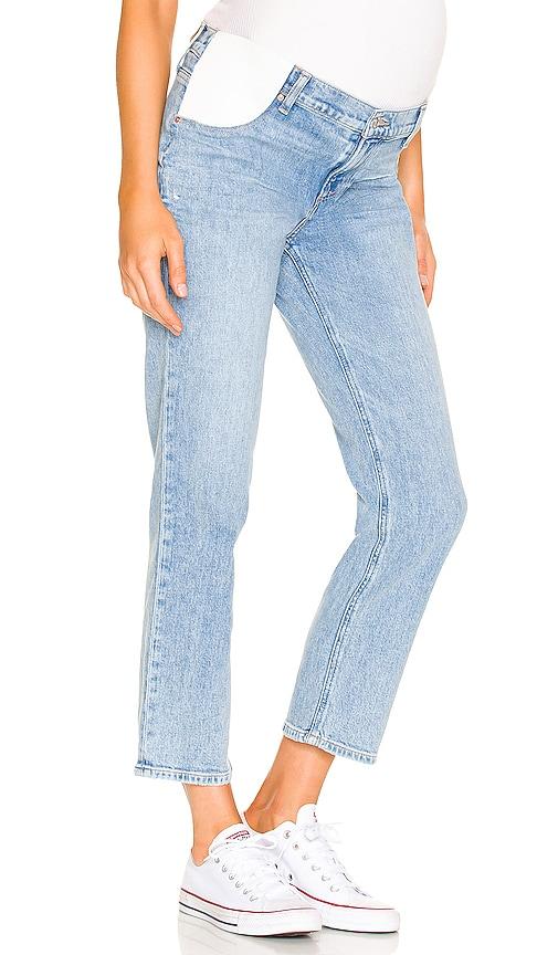 paige maternity noella straight jeans in denim-light.
