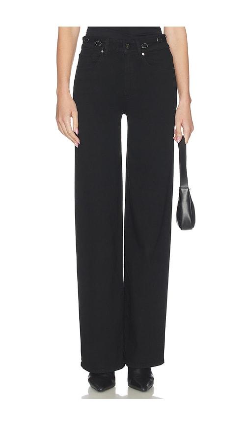 paige sasha jeans with waistband buckles in black.