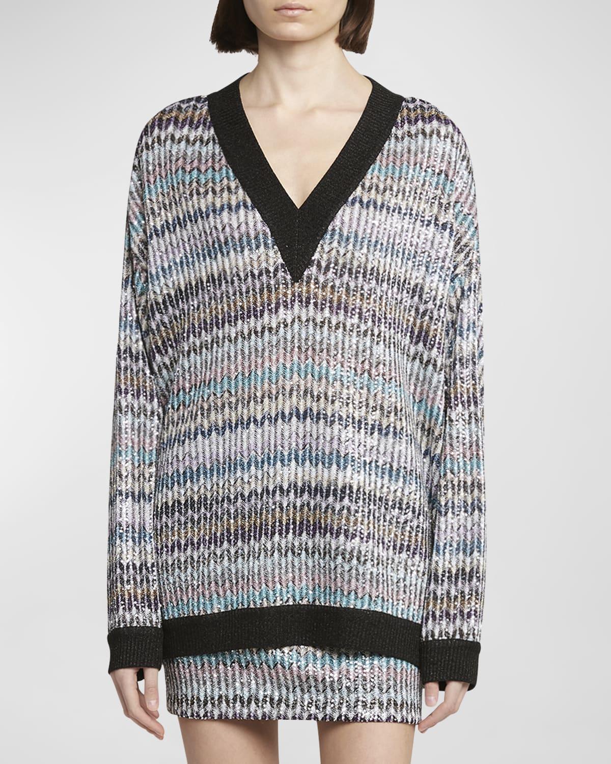 paillette chevron knit mini skirt