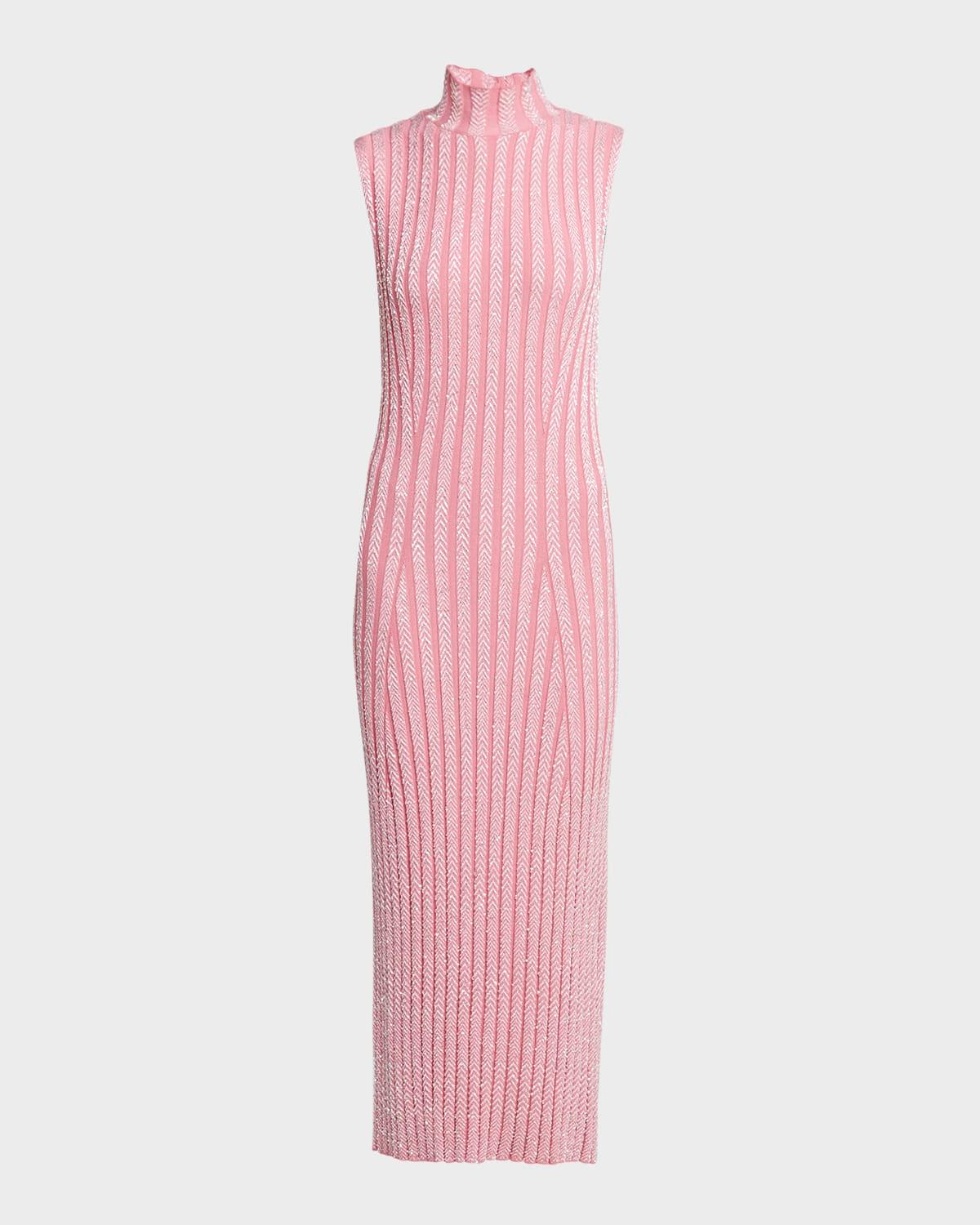 paillette chevron turtleneck sleeveless midi dress