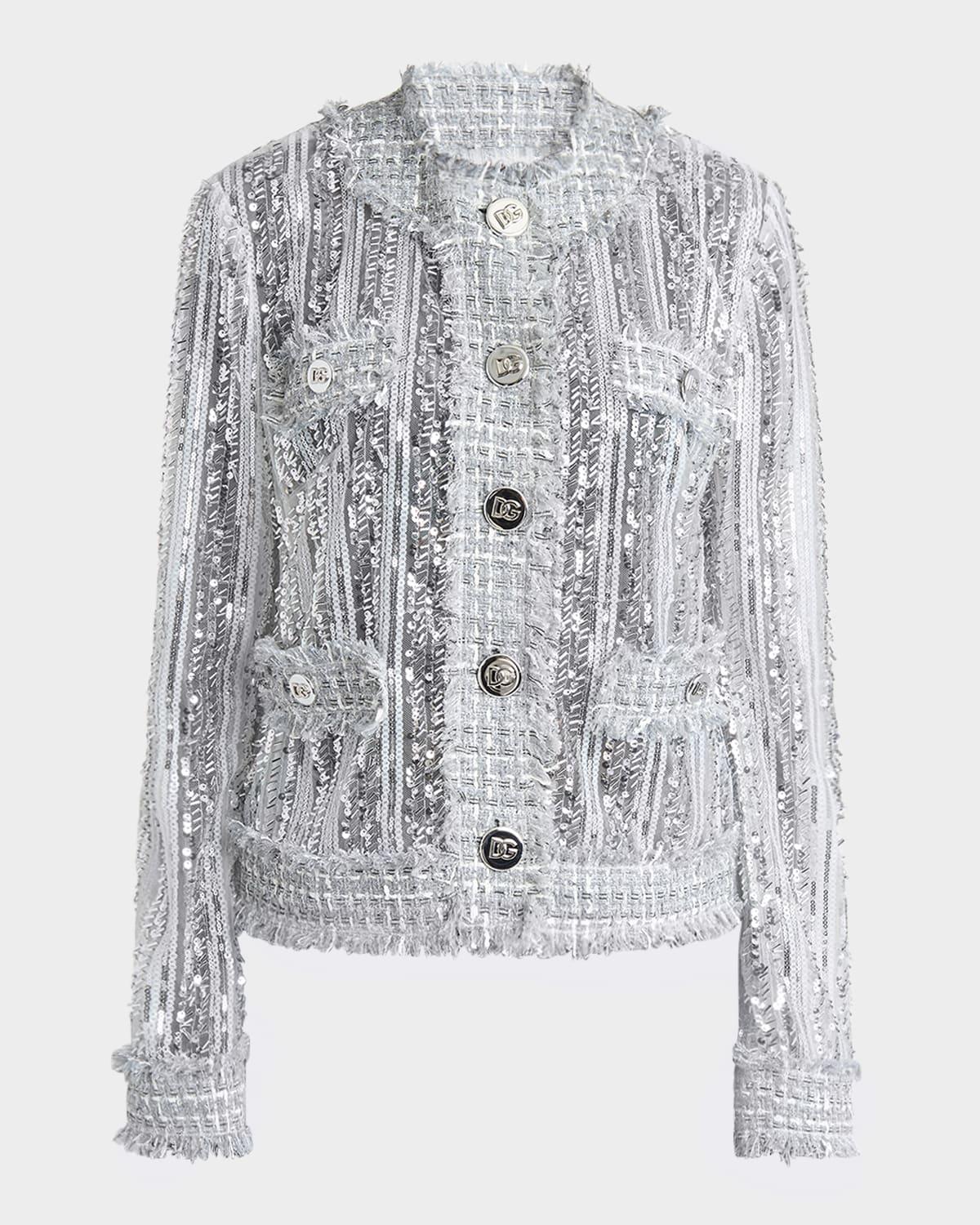 paillette embellished metallic tweed jacket