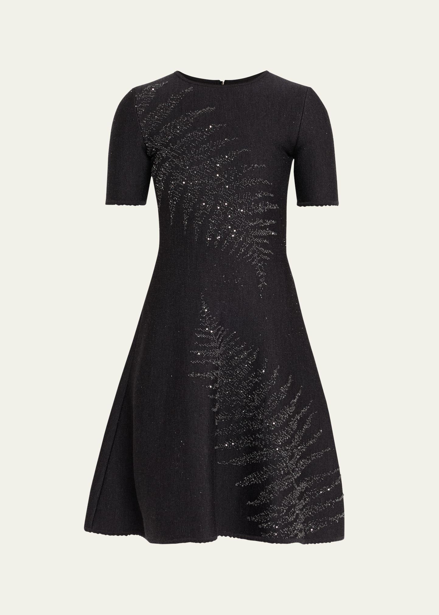 paillette fern short-sleeve knit mini dress