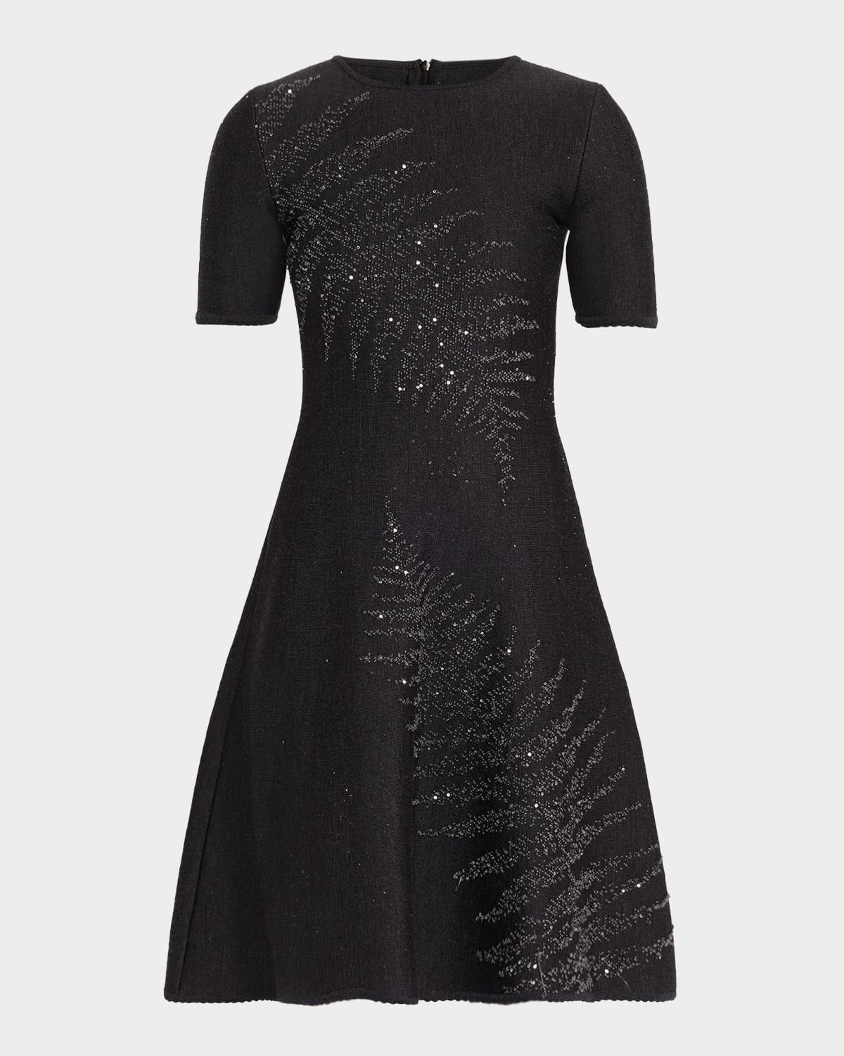 paillette fern short-sleeve knit mini dress