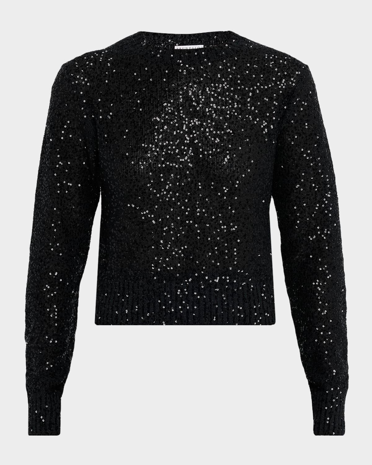 paillette linen-cashmere crewneck sweater