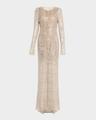 paillette net knit long-sleeve maxi dress