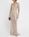 paillette net knit long-sleeve maxi dress