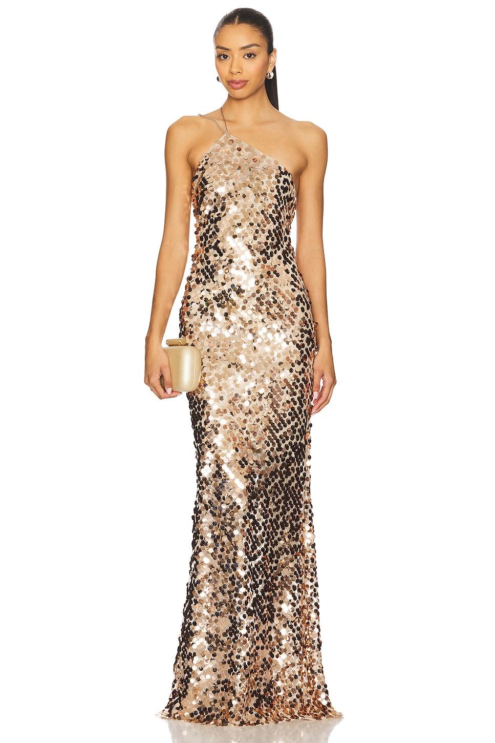 paillette one shoulder gown
