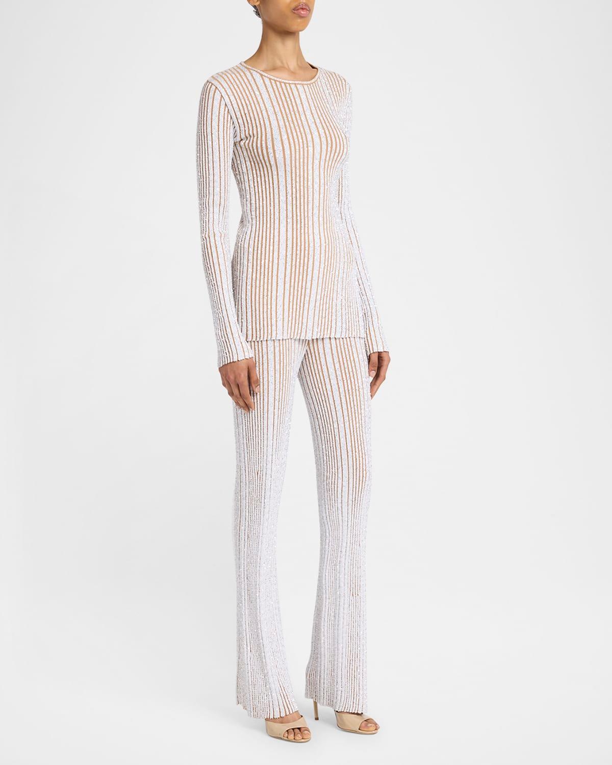 paillette striped rib flare trousers