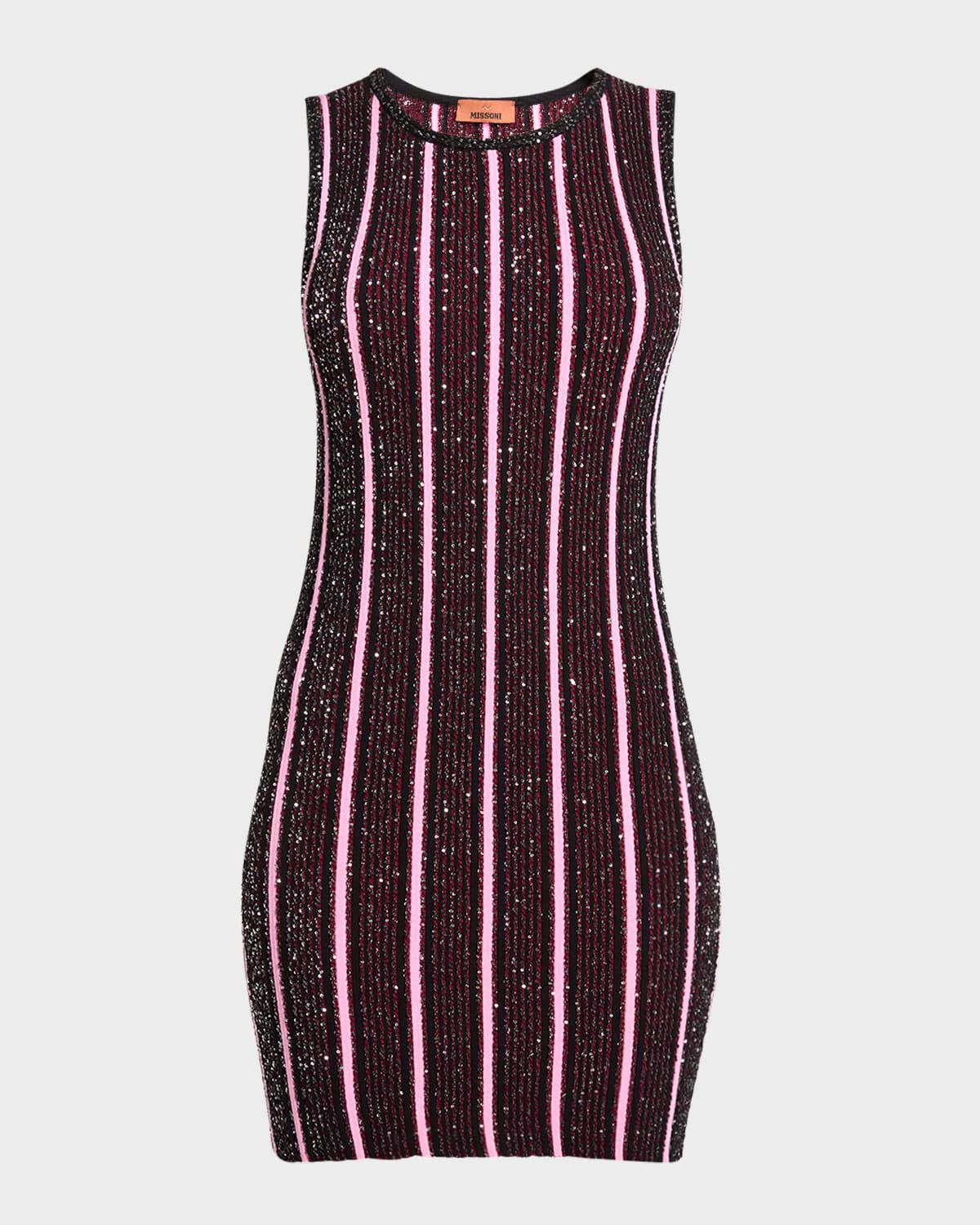 paillette striped sleeveless mini dress