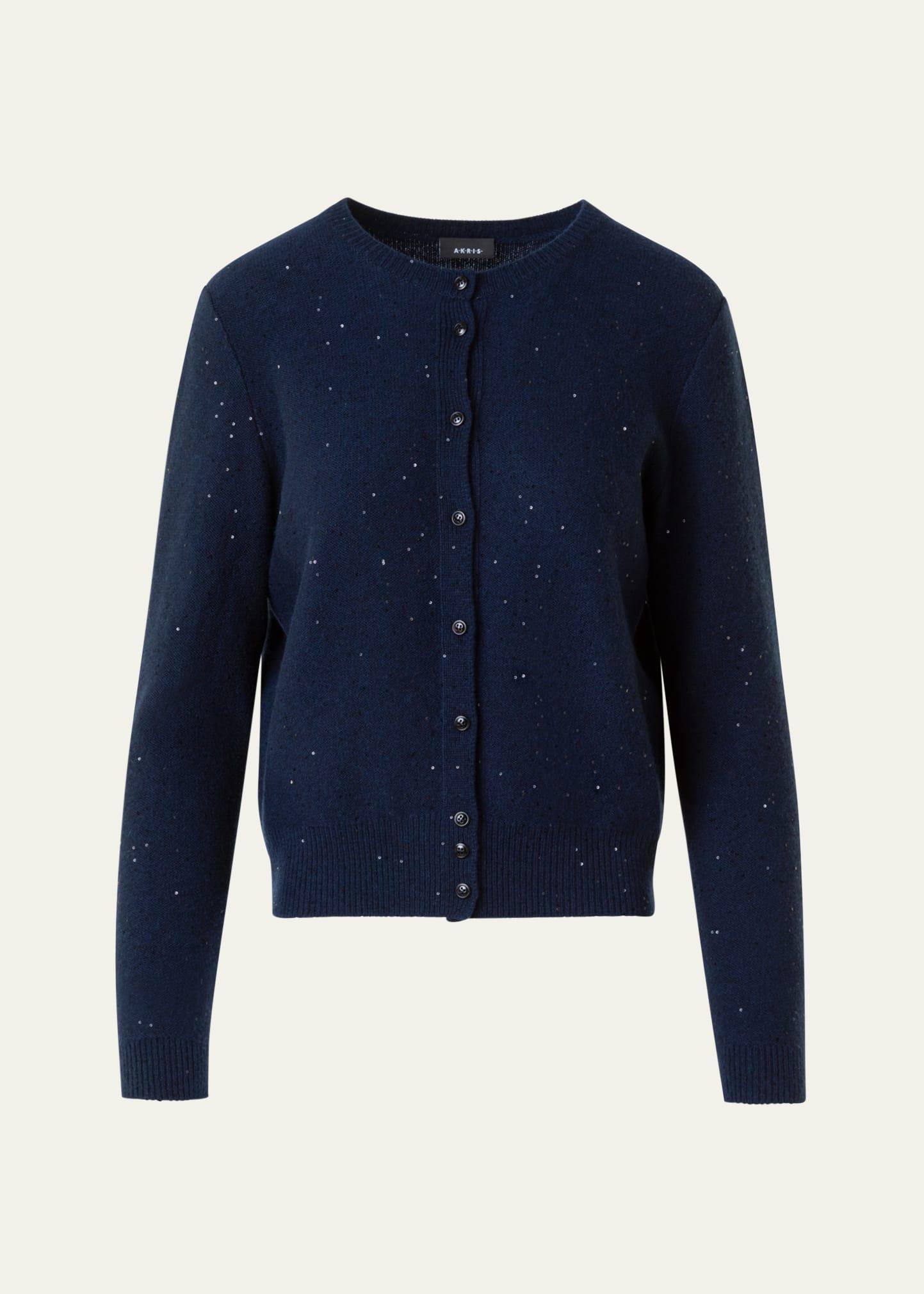 paillette wool-cashmere knit crewneck cardigan