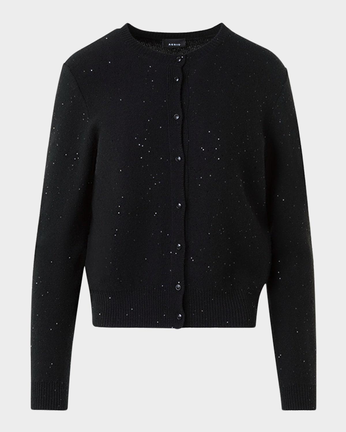 paillette wool-cashmere knit crewneck cardigan