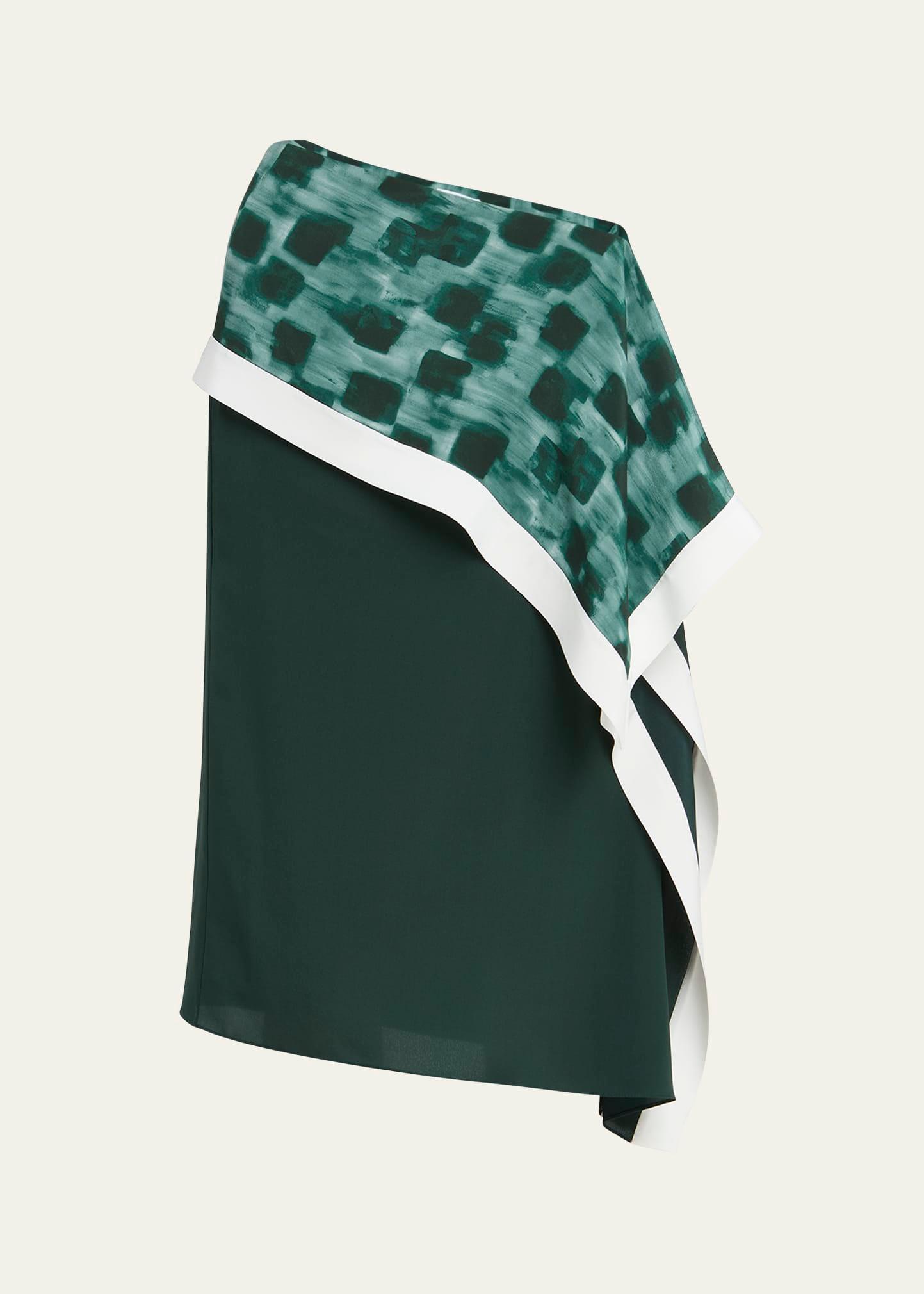 painted block asymmetric silk skirt