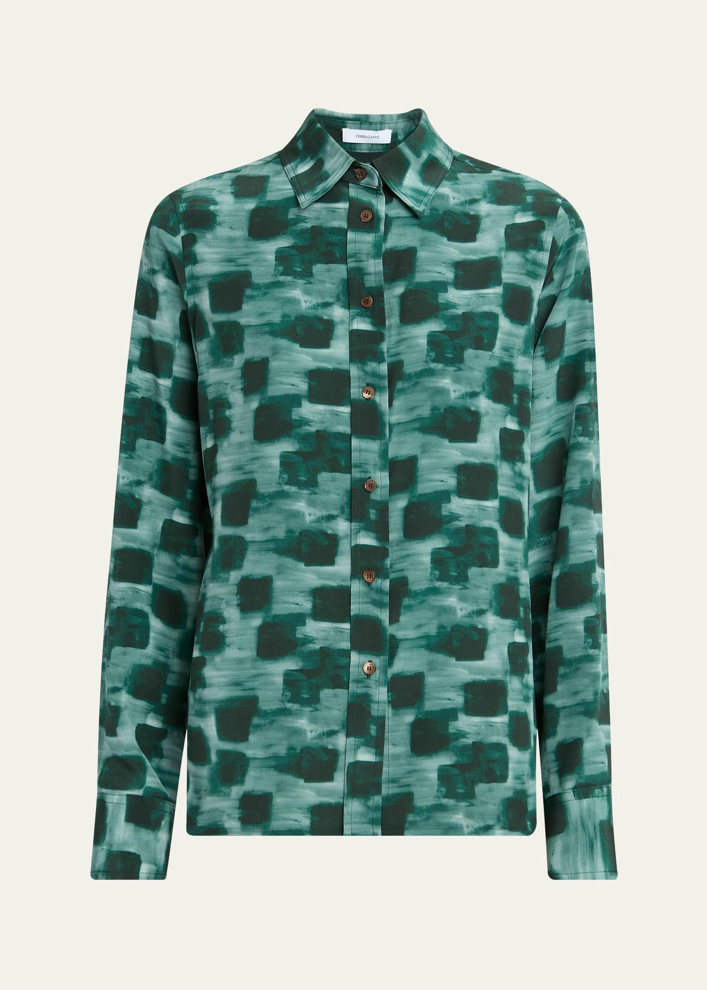 painted block button down silk shirt