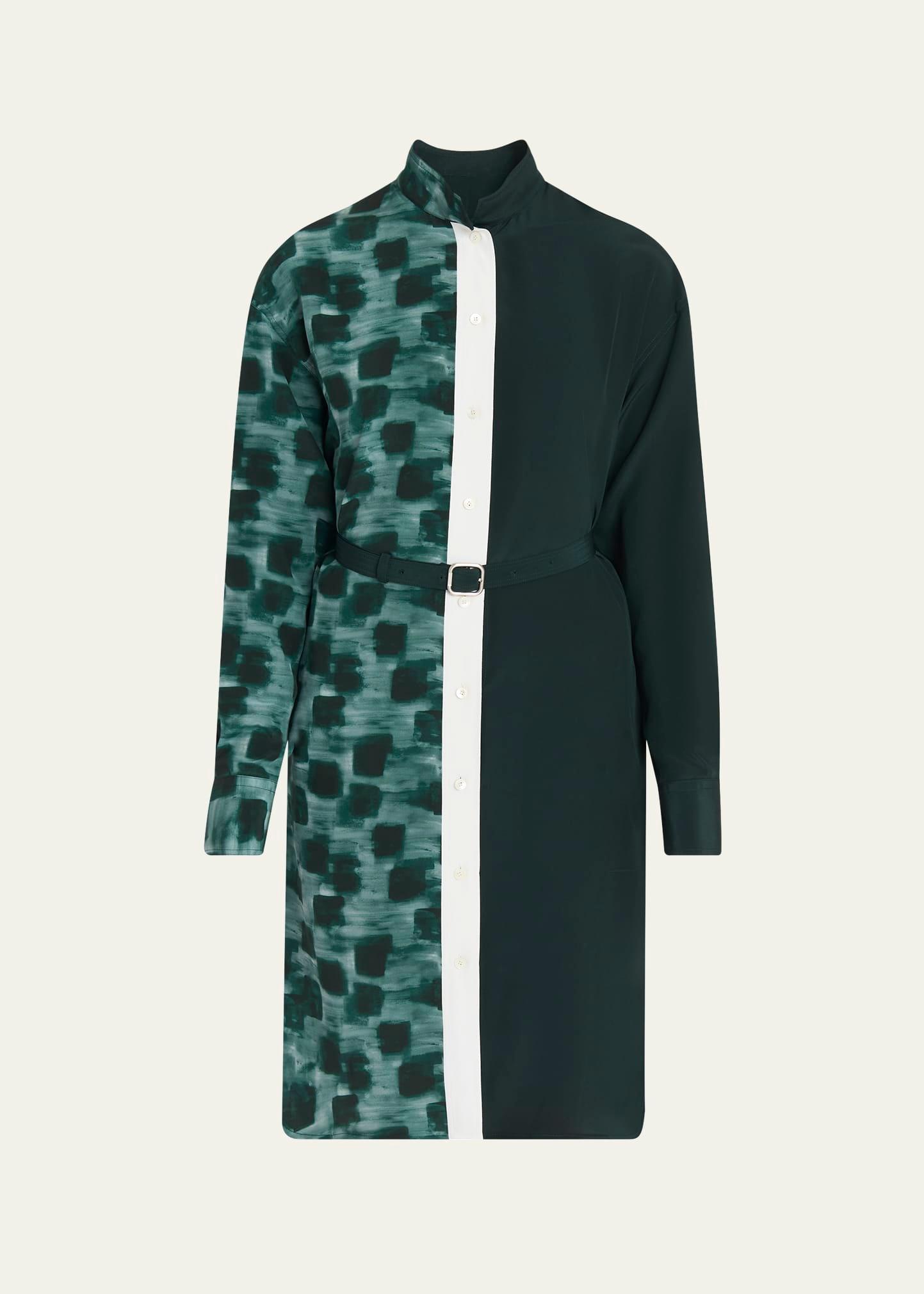 painted colorblock silk shirtdress