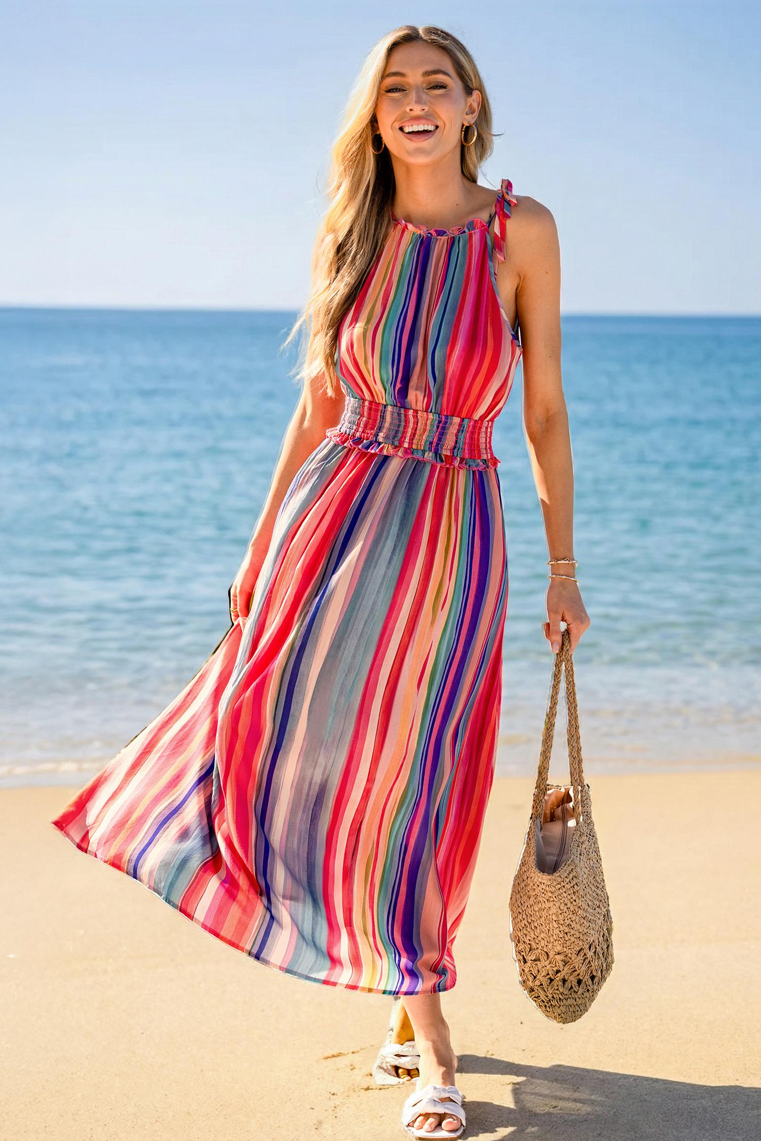painted day striped maxi dress - l