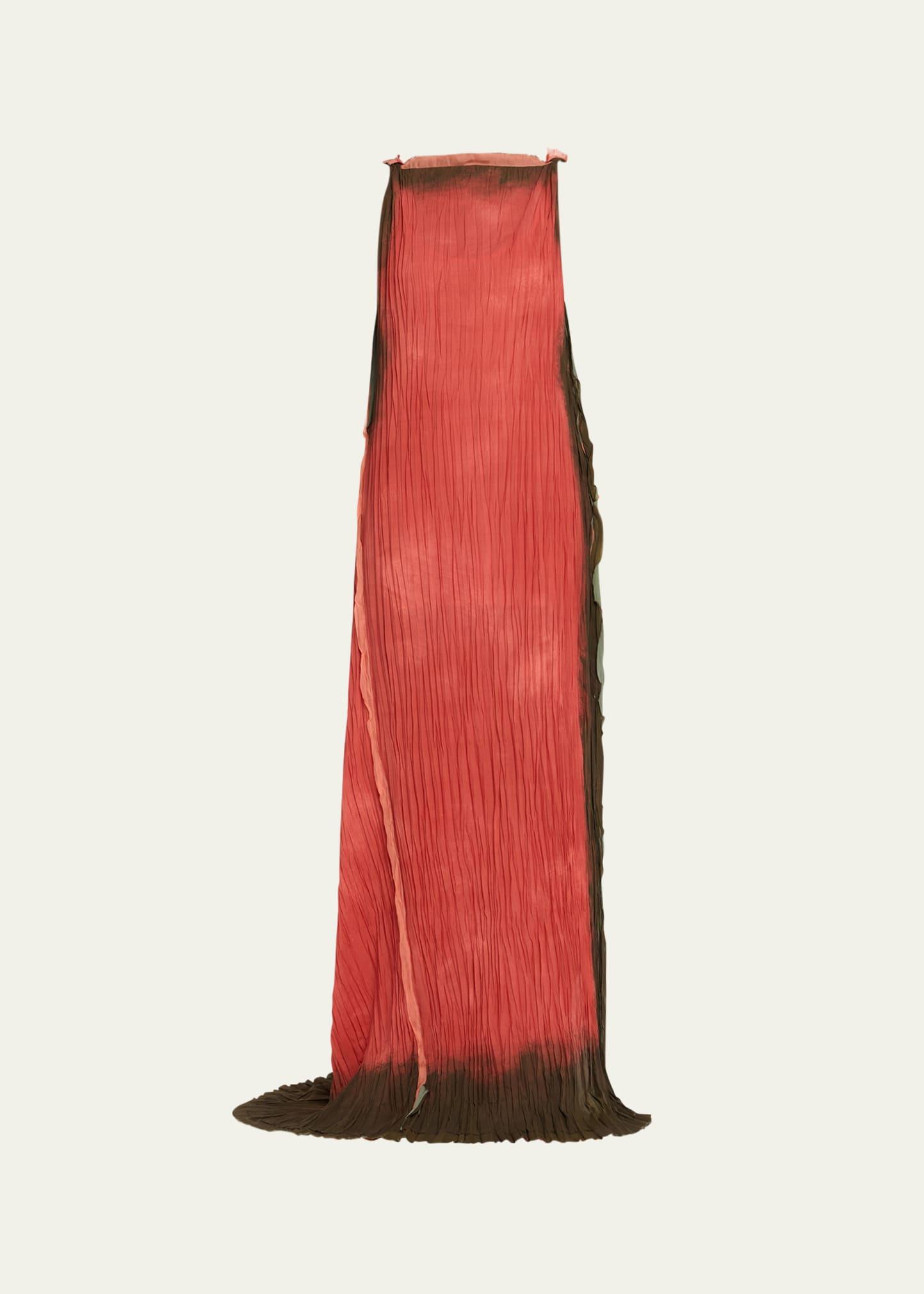 painted stripe pleated boat-neck backless gown