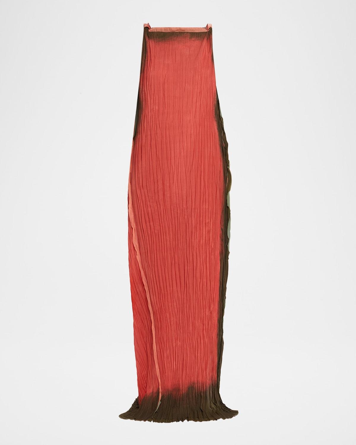 painted stripe pleated boat-neck backless gown