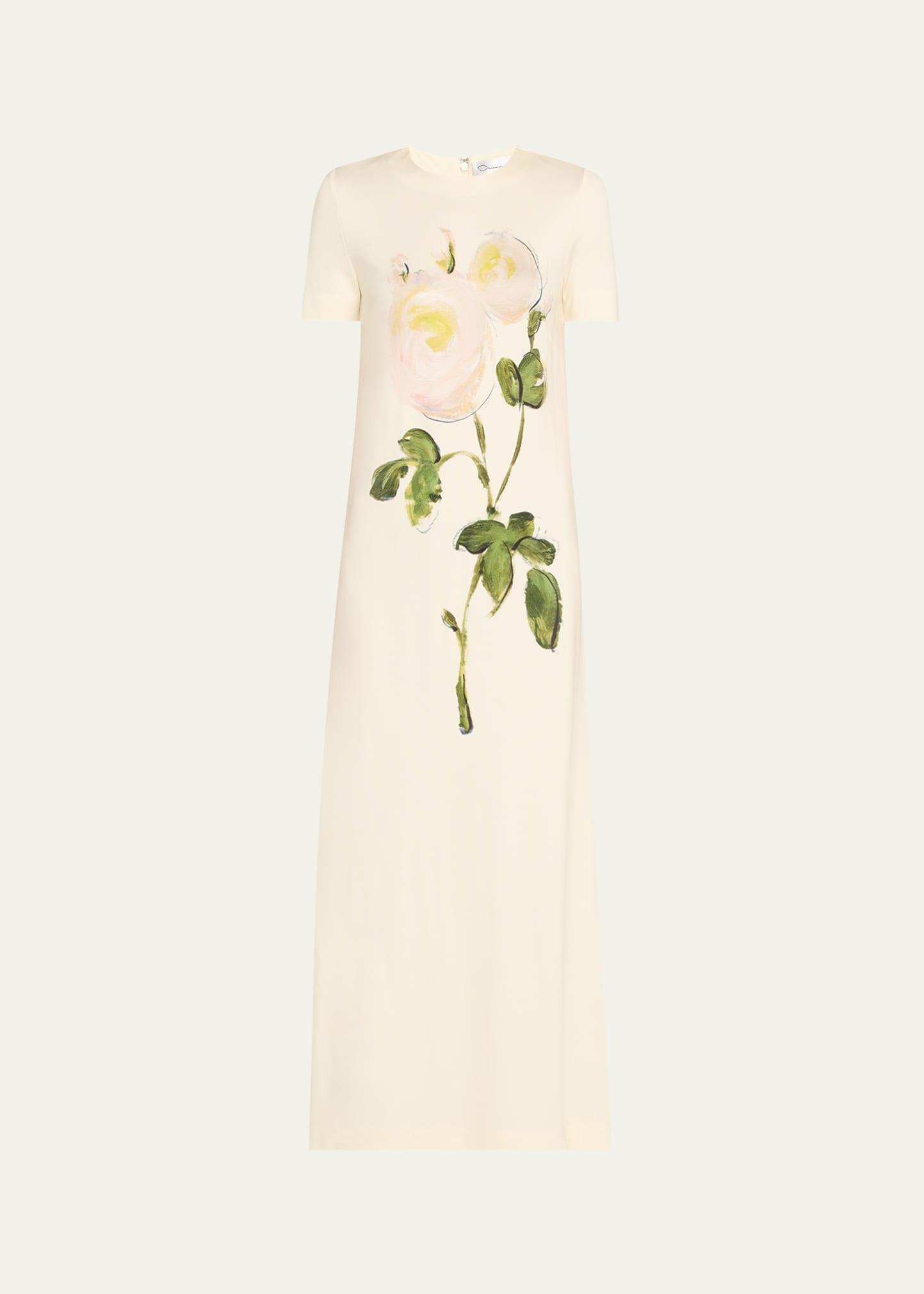 painted white roses jersey short-sleeve maxi dress