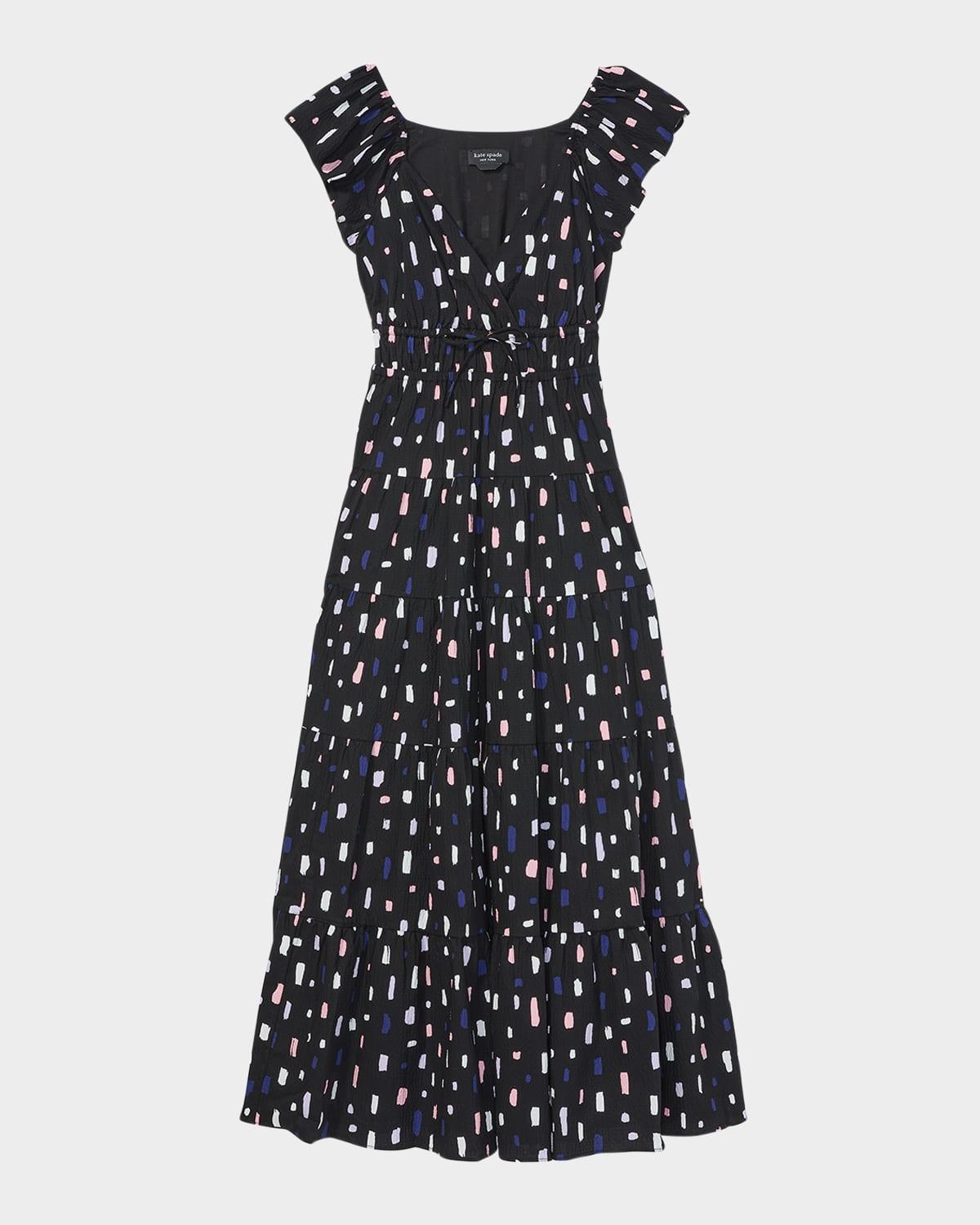 painterly strokes tiered seersucker midi dress