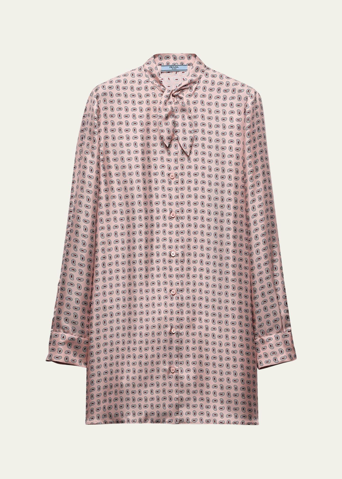 paisley bow-collar silk mini dress