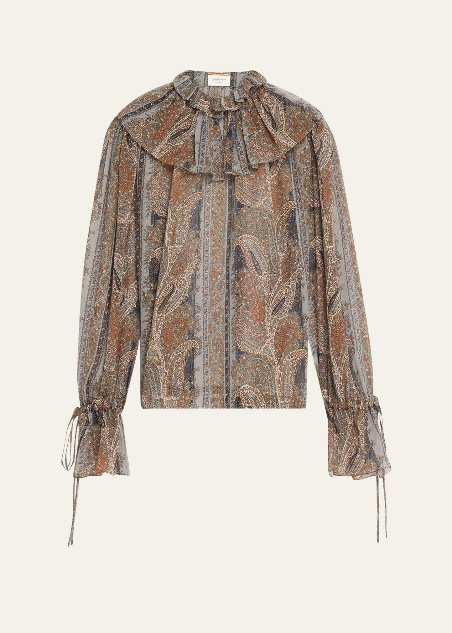 paisley button down sheer blouse