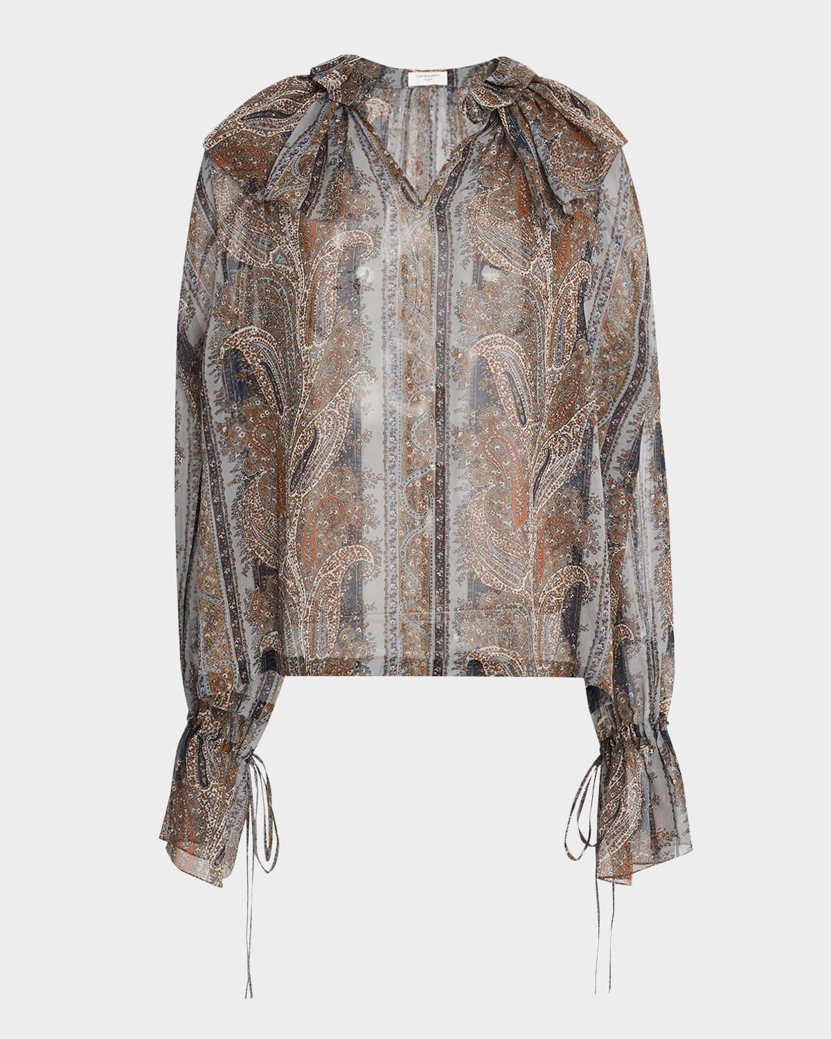 paisley button down sheer blouse