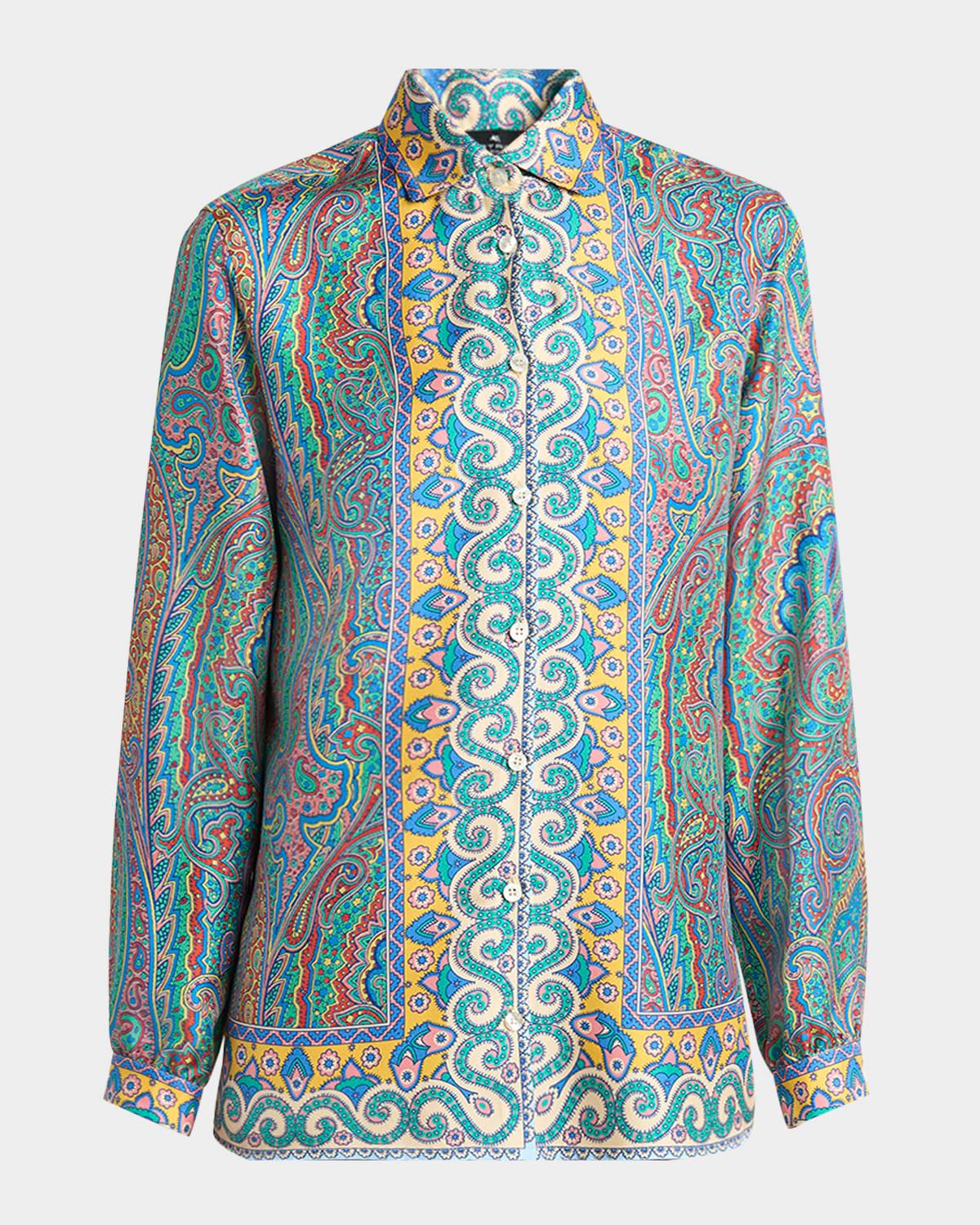 paisley button down silk blouse