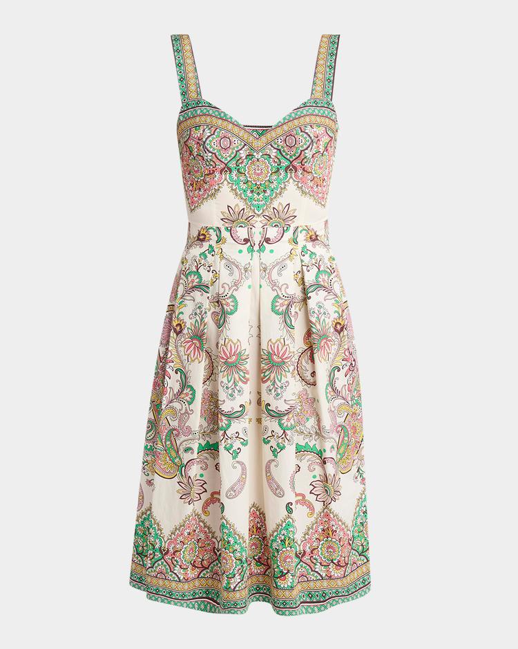 paisley cotton sweetheart midi dress